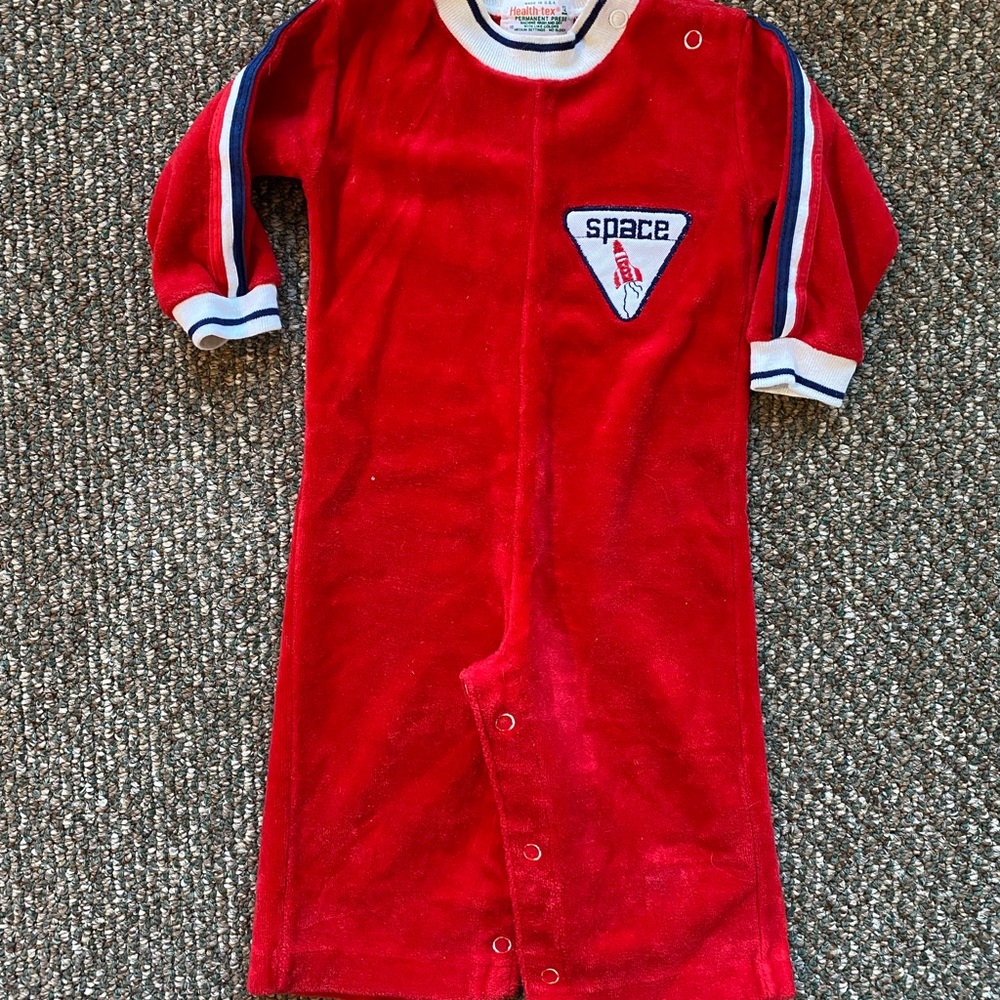 Vintage Health-Tex  Red Space Themed Baby Onesie